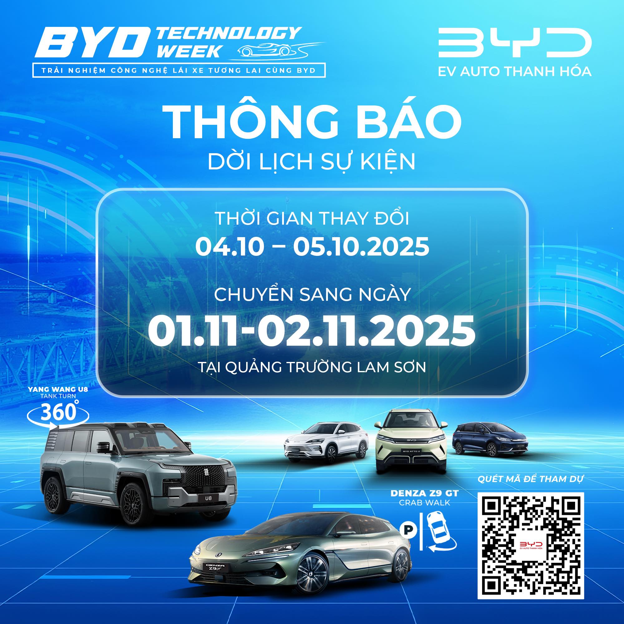 🚨 THÔNG BÁO DỜI LỊCH SỰ KIỆN BYD TECHNOLOGY WEEK – THANH HOÁ 🚨
